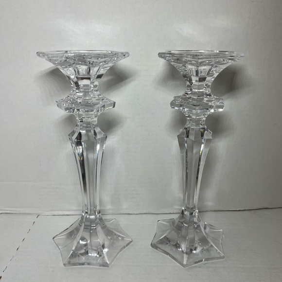 Pair of Tall Crystal Clear Candle Holders 10” - Picture 6 of 8